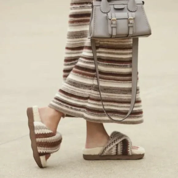 Chloe Shoes Chloe Wavy Knit Shearlingtrim Slides Shoes Size 36